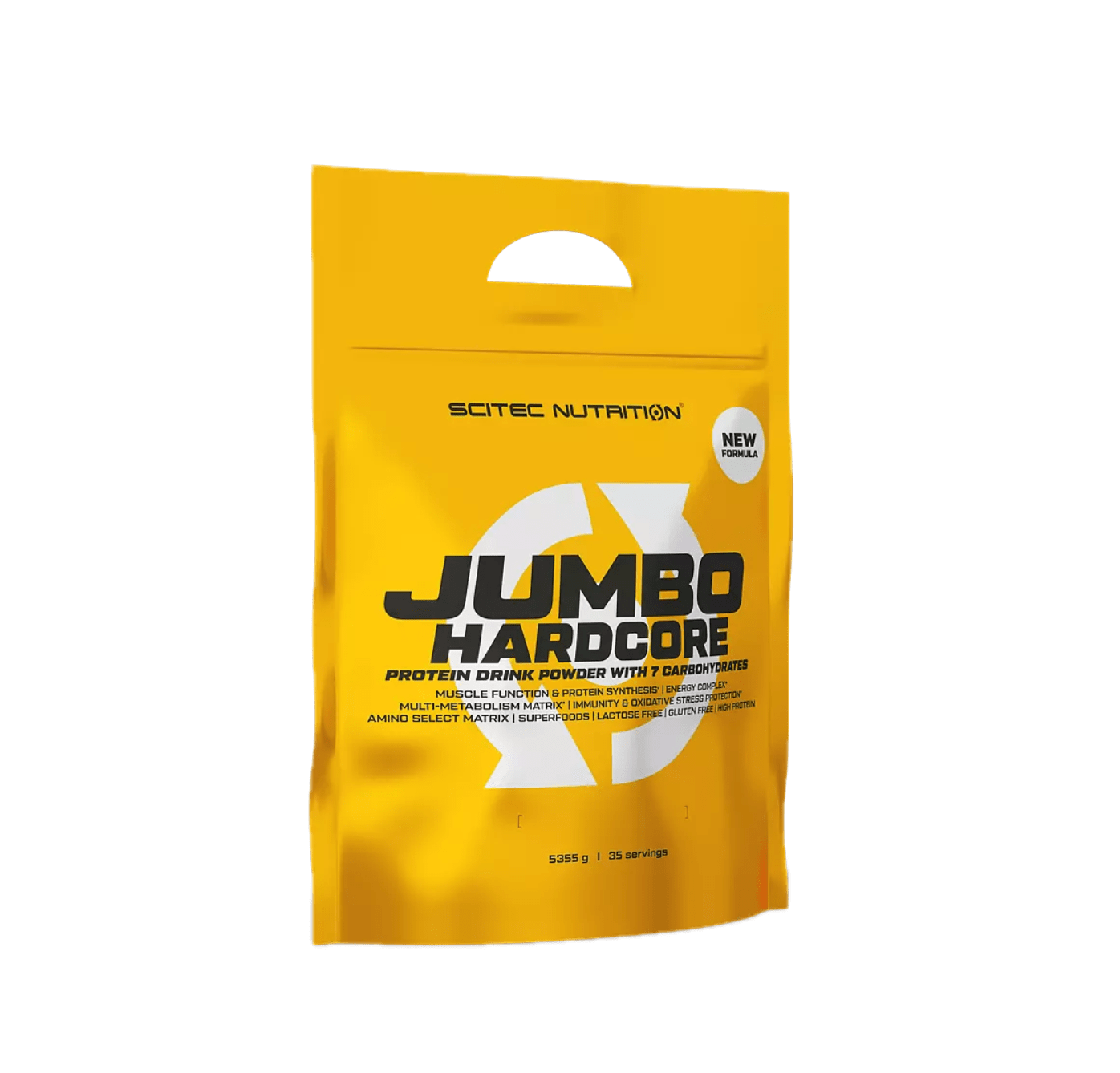 Pote de Scitec Jumbo Hardcore 3,06 kg – gainer com 41 g de proteína e 39 g de carboidratos por dose, ideal para ganho de massa muscular e recuperação intensa. BIGFORCESTORE