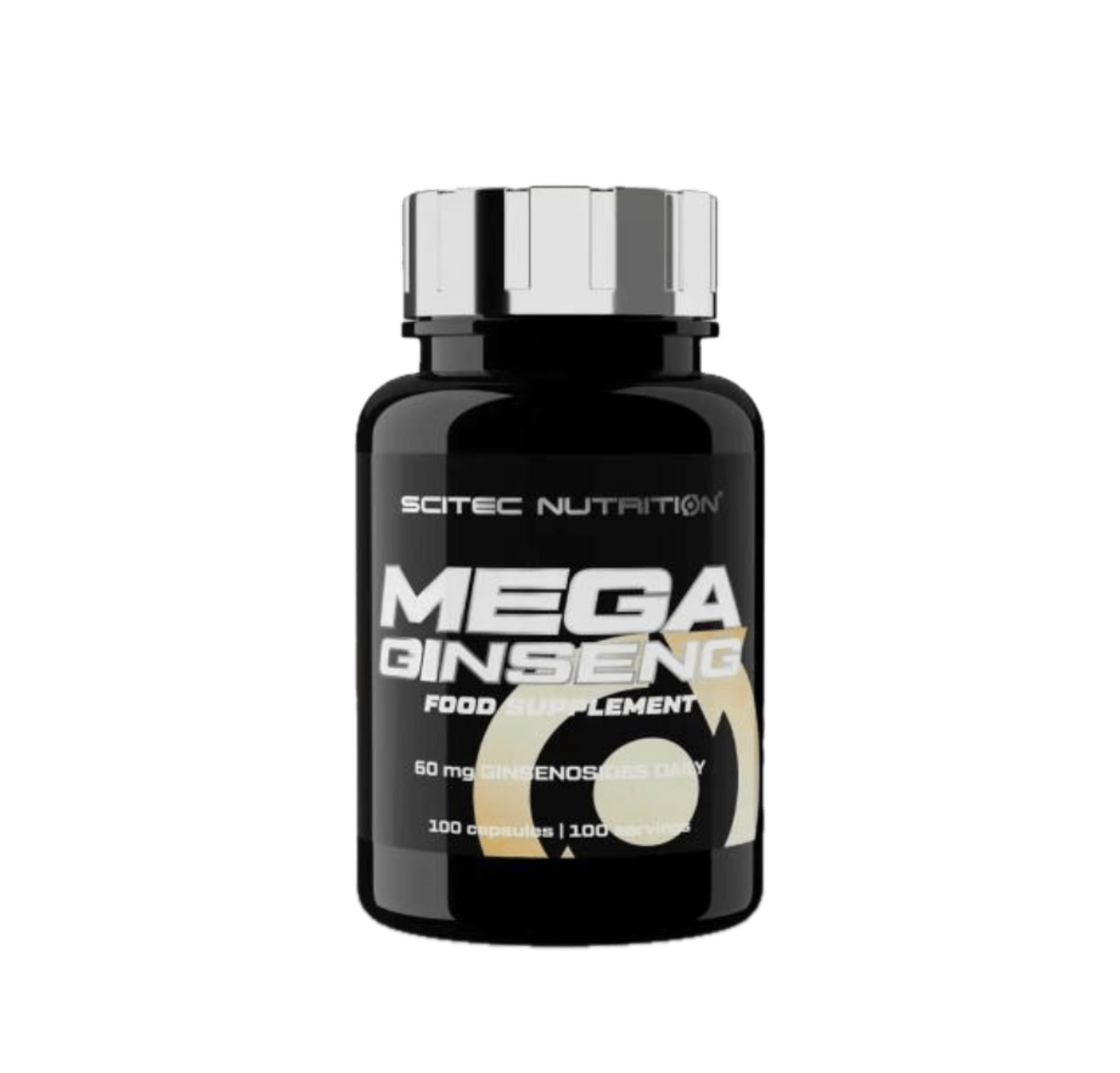 Frasco de Mega Ginseng da Scitec Nutrition – suplemento com 100 cápsulas de extrato de ginseng-coreano padronizado, ideal para energia, foco e imunidade. BIGFORCESTORE