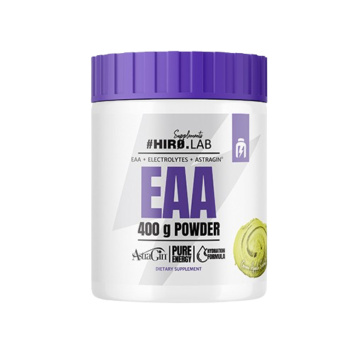 Pote de EAA Powder Hiro.Lab – 400 g, aminoácidos essenciais puros com Astragin® para recuperação muscular, síntese proteica e desempenho esportivo. BIGFORCESTORE