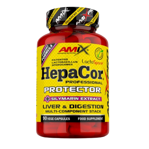 Frasco de Amix HepaCor Protector 90 cápsulas vegetais — suplemento completo para proteção do fígado, energia, digestão e bem-estar. BIGFORCESTORE
