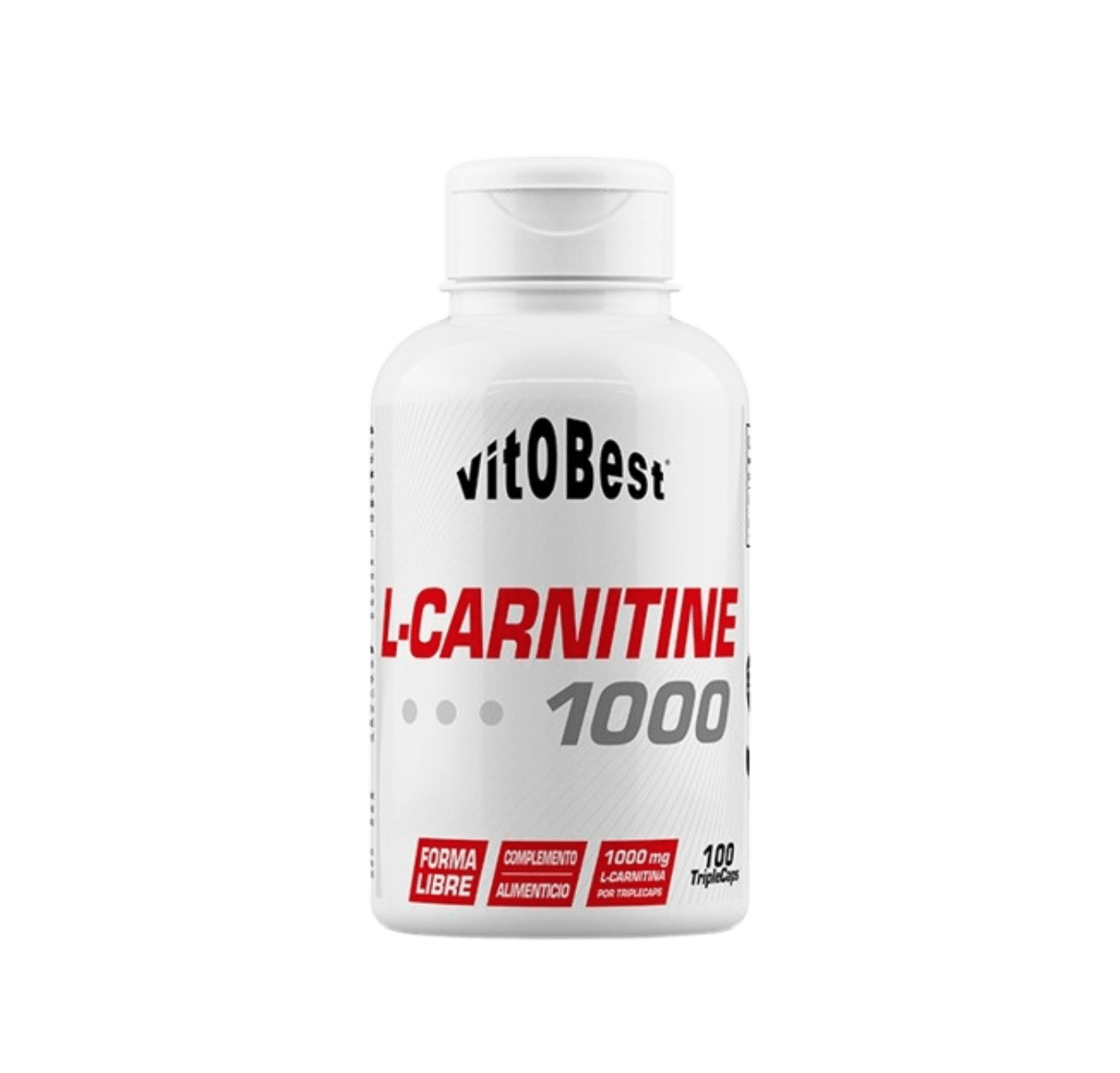 Frasco de L-Carnitine 1000 VitoBest – suplemento com 1000 mg de L-Carnitina tartrato por cápsula, ideal para queima de gordura e melhora do desempenho físico. BIGFORCESTORE
