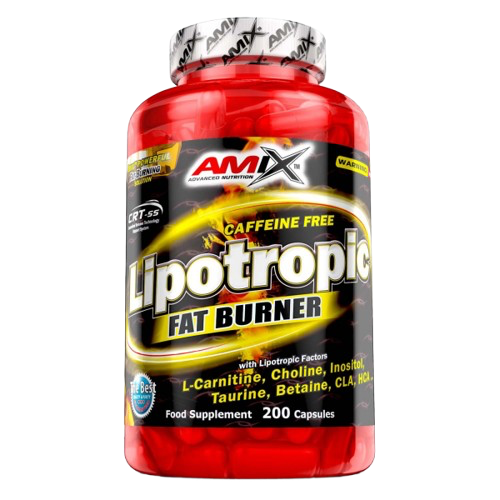 Frasco do suplemento Amix Lipotropic Fat Burner 200 cápsulas, fórmula sem estimulantes com 9 ingredientes ativos para queima de gordura e suporte hepático. BIGFORCESTORE