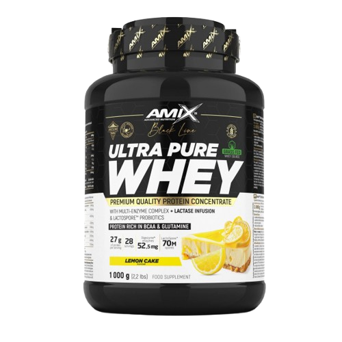 Pote 1KG de Ultra Pure Whey Black Line da Amix – proteína de soro concentrada premium com enzimas digestivas e probióticos para recuperação e performance. BIGFORCESTORE