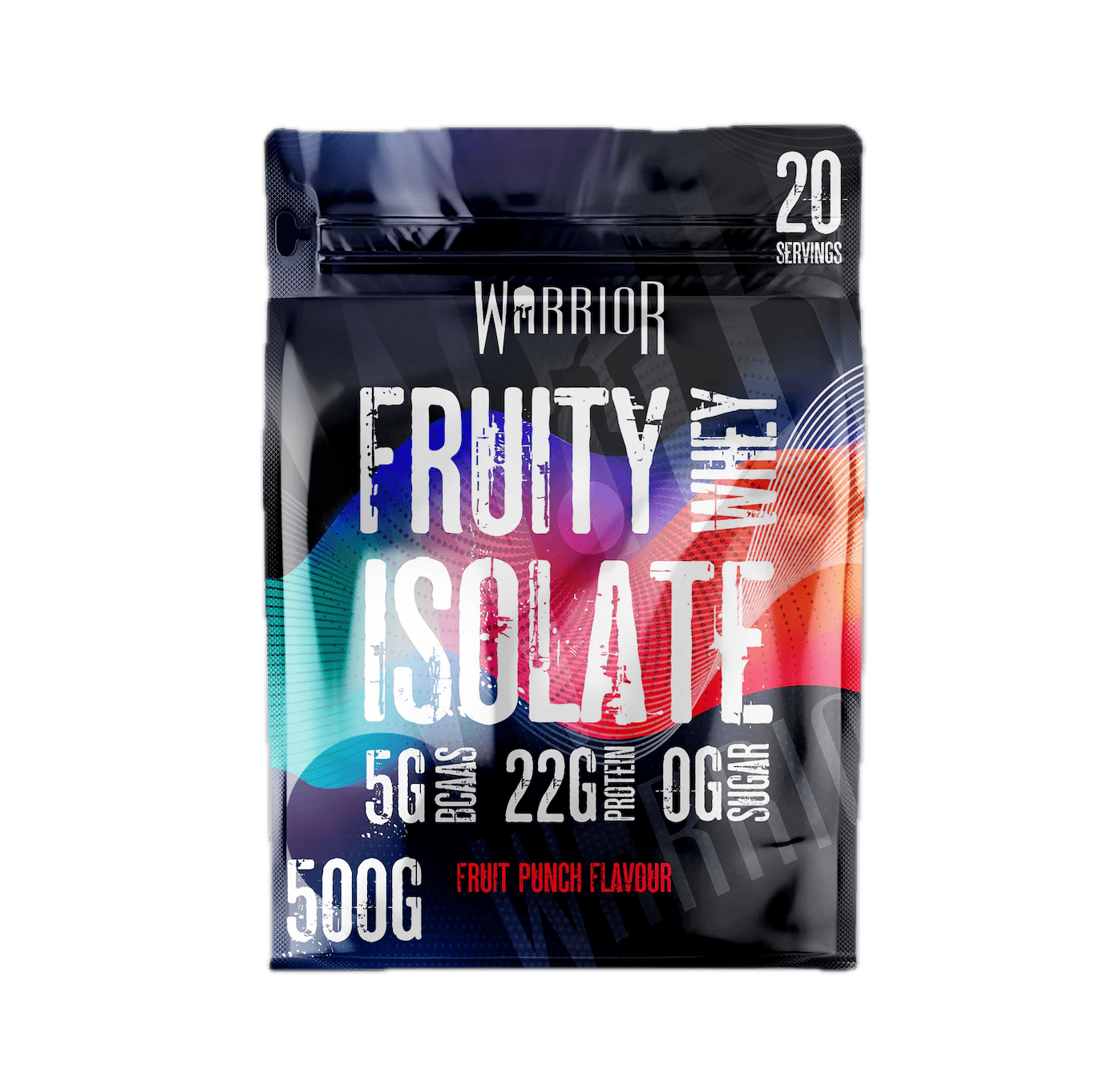 Embalagem de Warrior Whey Isolate 500g – proteína isolada leve e refrescante com sabores frutados. BIGFORCESTORE