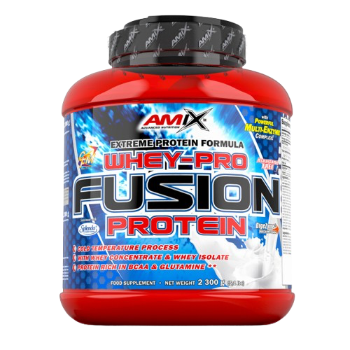 Pote 1kg Whey Pro Fusion Amix com 26g de proteína por dose e DigeZyme®. Excelente sabor, fácil digestão e alta qualidade para recuperação e ganho muscular. BIGFORCESTORE