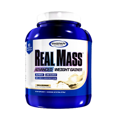 Pote de Real Mass – Advanced Weight Gainer da Gaspari, suplemento de alto teor calórico e proteína para crescimento muscular e recuperação. BIGFORCESTORE