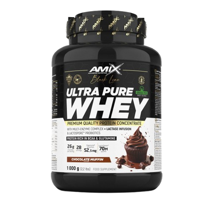 Pote 1KG de Ultra Pure Whey Black Line da Amix – proteína de soro concentrada premium com enzimas digestivas e probióticos para recuperação e performance. BIGFORCESTORE