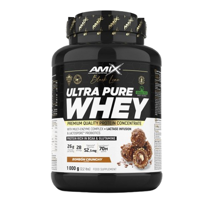 Pote 1KG de Ultra Pure Whey Black Line da Amix – proteína de soro concentrada premium com enzimas digestivas e probióticos para recuperação e performance. BIGFORCESTORE