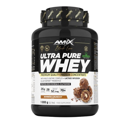 Pote 1KG de Ultra Pure Whey Black Line da Amix – proteína de soro concentrada premium com enzimas digestivas e probióticos para recuperação e performance. BIGFORCESTORE