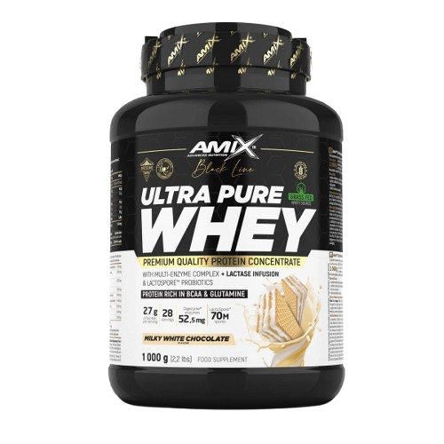 Pote 1KG de Ultra Pure Whey Black Line da Amix – proteína de soro concentrada premium com enzimas digestivas e probióticos para recuperação e performance. BIGFORCESTORE