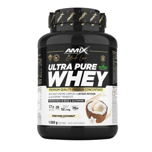 Pote 1KG de Ultra Pure Whey Black Line da Amix – proteína de soro concentrada premium com enzimas digestivas e probióticos para recuperação e performance. BIGFORCESTORE