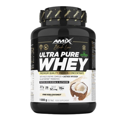 Pote 1KG de Ultra Pure Whey Black Line da Amix – proteína de soro concentrada premium com enzimas digestivas e probióticos para recuperação e performance. BIGFORCESTORE