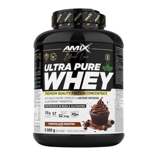 Pote 2KG de Ultra Pure Whey Black Line da Amix – proteína de soro concentrada premium com enzimas digestivas e probióticos para recuperação e performance. BIGFORCESTORE