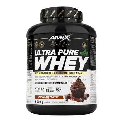 Pote 2KG de Ultra Pure Whey Black Line da Amix – proteína de soro concentrada premium com enzimas digestivas e probióticos para recuperação e performance. BIGFORCESTORE