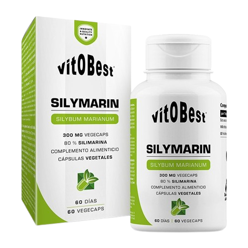 Frasco de Silymarin Vitobest com 60 cápsulas vegetais, suplemento de cardo mariano para proteção hepática e detox natural. BIGFORCESTORE